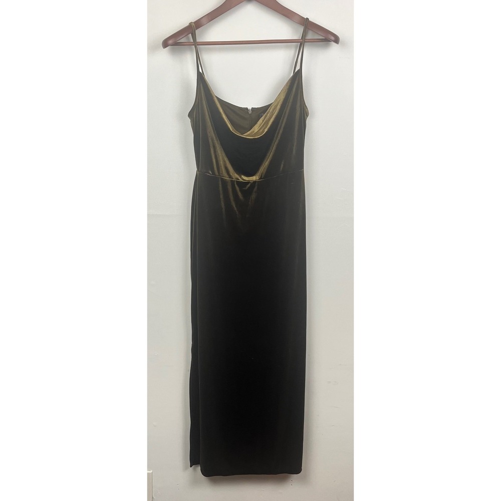 Just Taylor Olive Green Velvet Cowl Neck Maxi Dress Spaghetti Strap Size 2